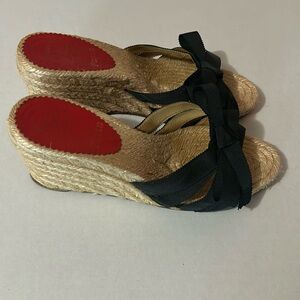 Christian Louboutin size 35 wedge espadrilles black red bottom